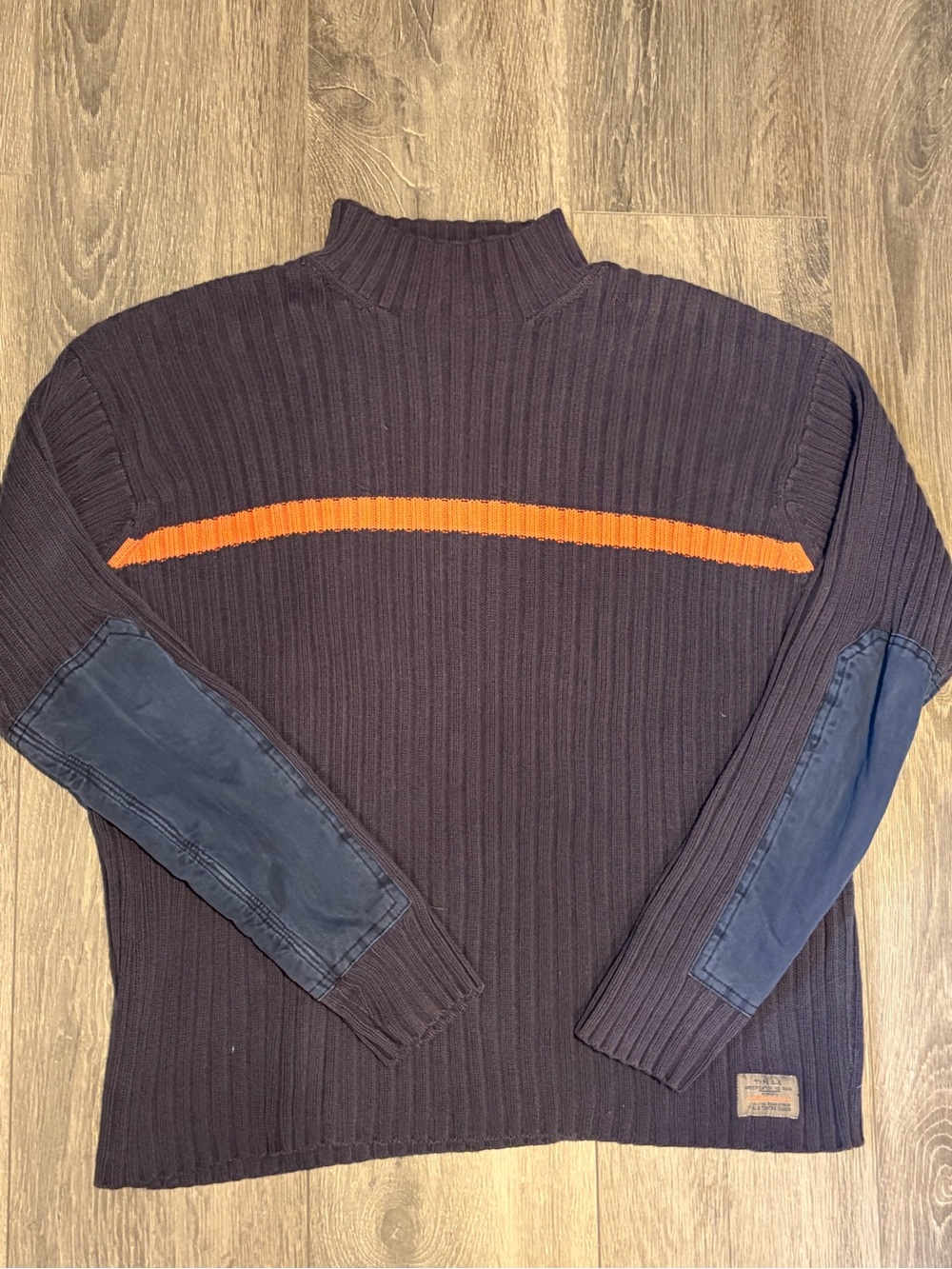 Vintage American Eagle Size XL Mens Navy Ribbed Sweater Elbow Patch Mock Neck